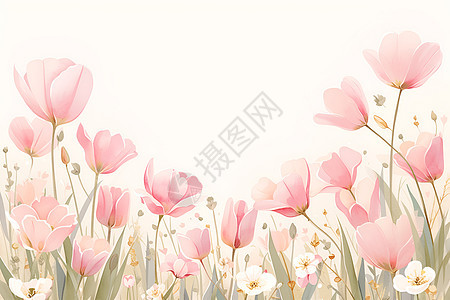 粉红郁金香水彩画图片
