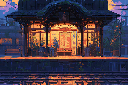 黄昏降临火车站图片