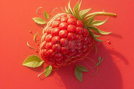 红色背景上的树莓图片