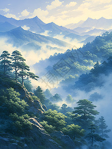 雾霭笼罩的山谷图片