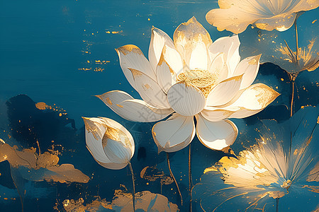 盛开的白莲花插图图片
