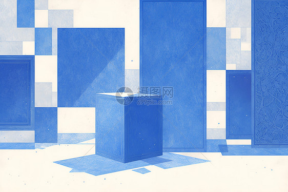 蓝色方块的抽象画图片