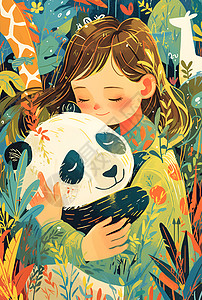 少女抱着熊猫图片
