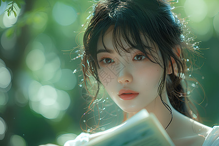 安静读书的亚洲女孩背景图片