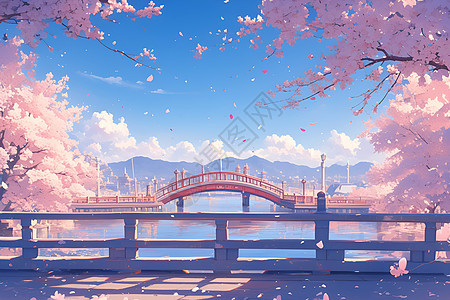 桥梁上的樱花盛开图片