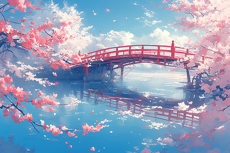 湖边的樱花桥图片