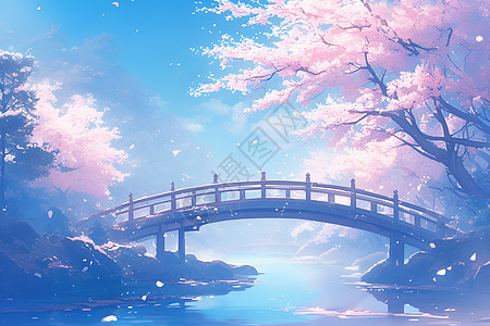 樱花桥上的迷人景色图片