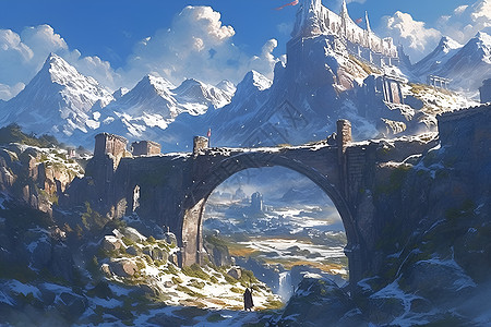 雪山上的石拱门图片
