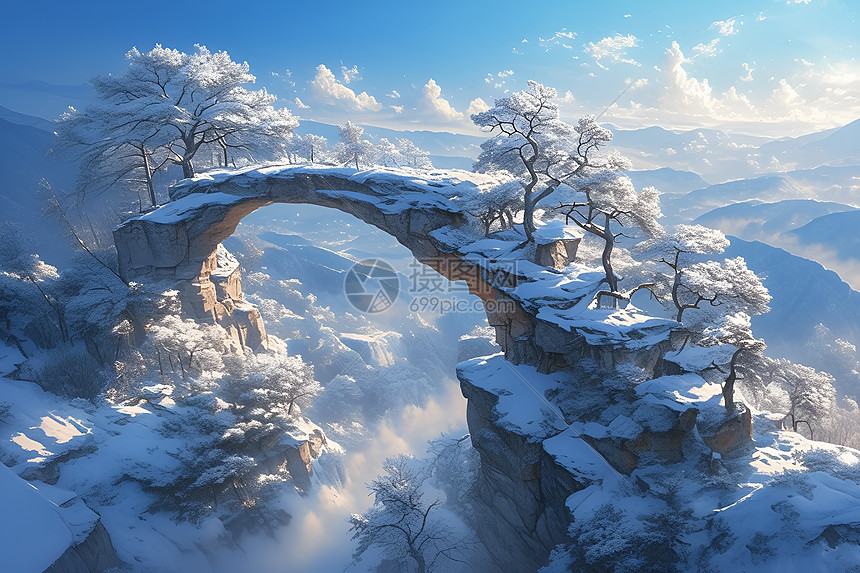 石拱桥屹立在山脉图片