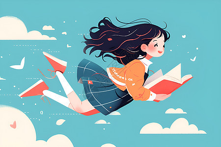 飞在空中的读书少女图片