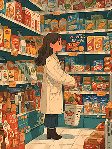 在超市购物的女孩图片