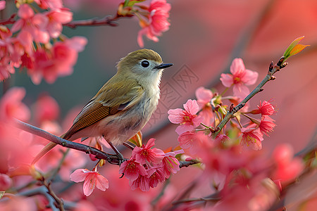 小鸟优雅地栖息在樱花树上图片