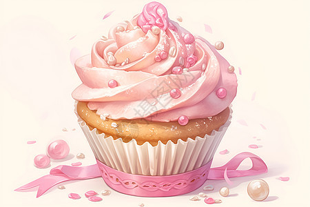 粉色的奶油纸杯蛋糕图片