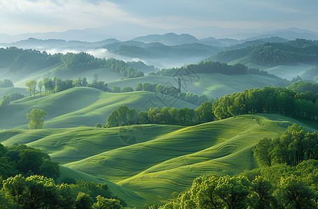 春天绿色翠绿连绵的山峦背景