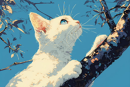 高傲的猫坐在树枝上图片