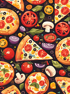 五彩缤纷的披萨块图片
