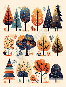 秋天森林里的树木图片