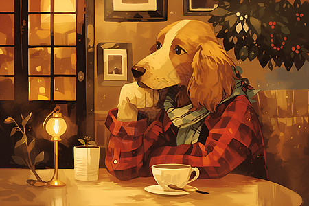 狗狗与咖啡相伴图片