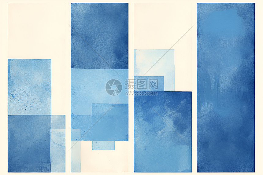 蓝色方块的抽象画图片