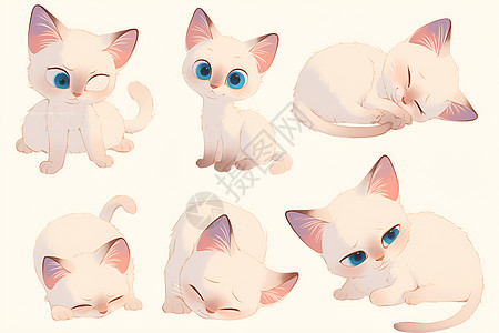 蓝眼白猫情绪表情系列图片