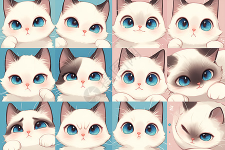 可爱白猫的表情系列插图图片
