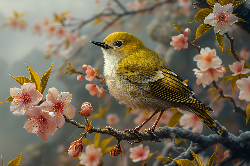 春日户外的鸟语花香图片