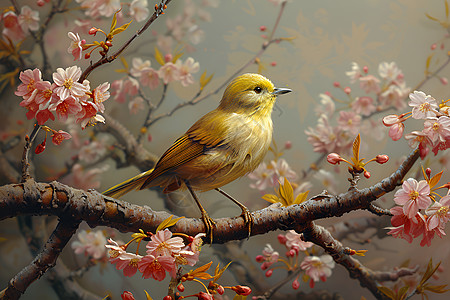 优雅的小鸟春天樱花树高清图片
