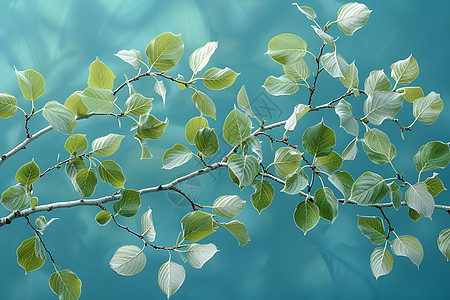 白桦树的新生枝叶图片