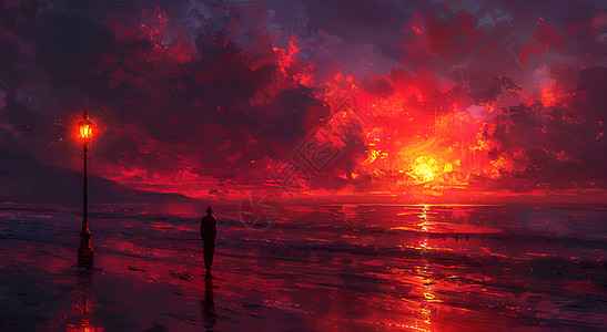 黄昏夕阳下的海滩插画