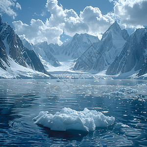 雪山水水面上的冰岛插画