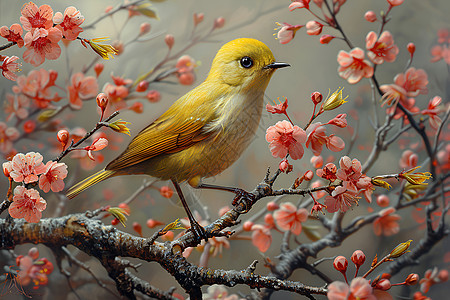 优雅地坐在樱花树上的小鸟图片