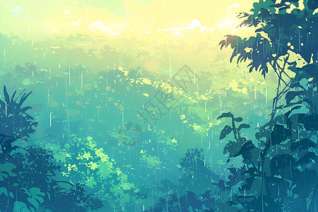 水滴图片宁静雨落在森林里插画