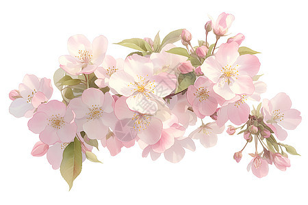 水彩粉色山楂花白色背景图片