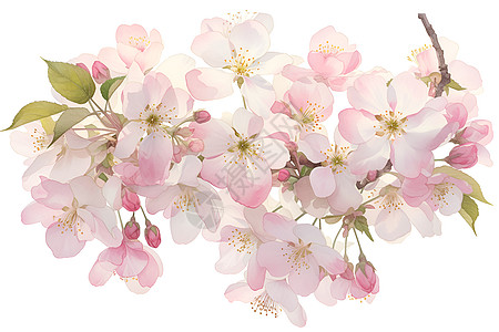 水彩粉红花和白色背景图片