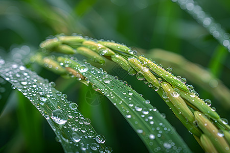 水稻叶上的露珠图片