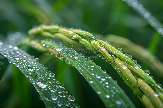 水稻叶上的露珠图片