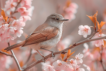 樱花树枝樱花树上的优雅小鸟背景