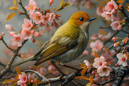 樱花树上的优雅鸟儿图片