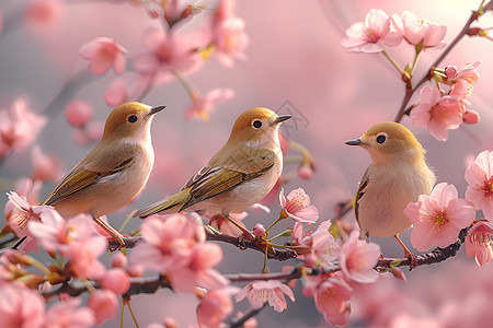 婀娜多姿的樱花和小鸟图片