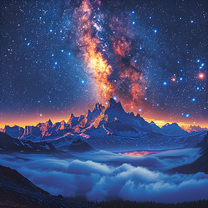 璀璨夜空下的山脉图片