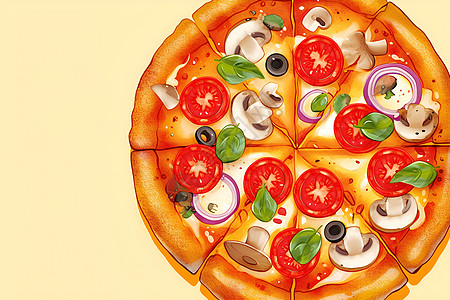 薄披萨美味的蔬菜披萨插画