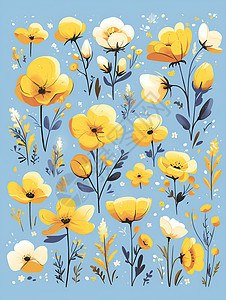 淡蓝色背景下黄色花朵背景图片