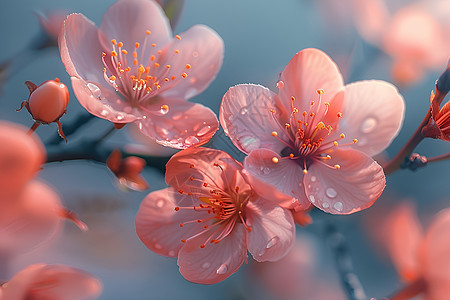 动漫樱花挂满露珠的樱花背景