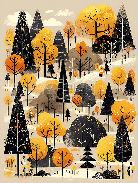 秋季的树干艺术插图图片