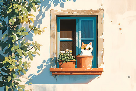 窗台上的可爱猫咪图片