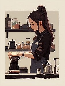 制作咖啡的女孩图片