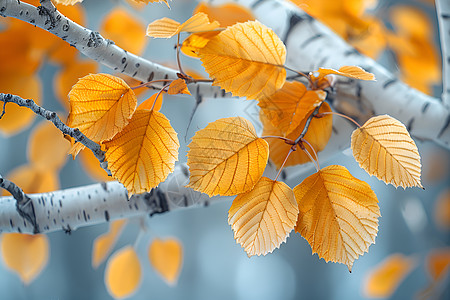 秋意浓郁的白桦树枝图片