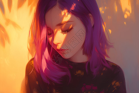 紫色头发的女孩图片