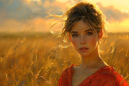 红裙女子站在草原上图片