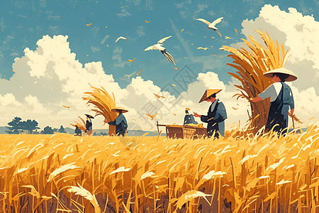 稻田里劳作的农民图片